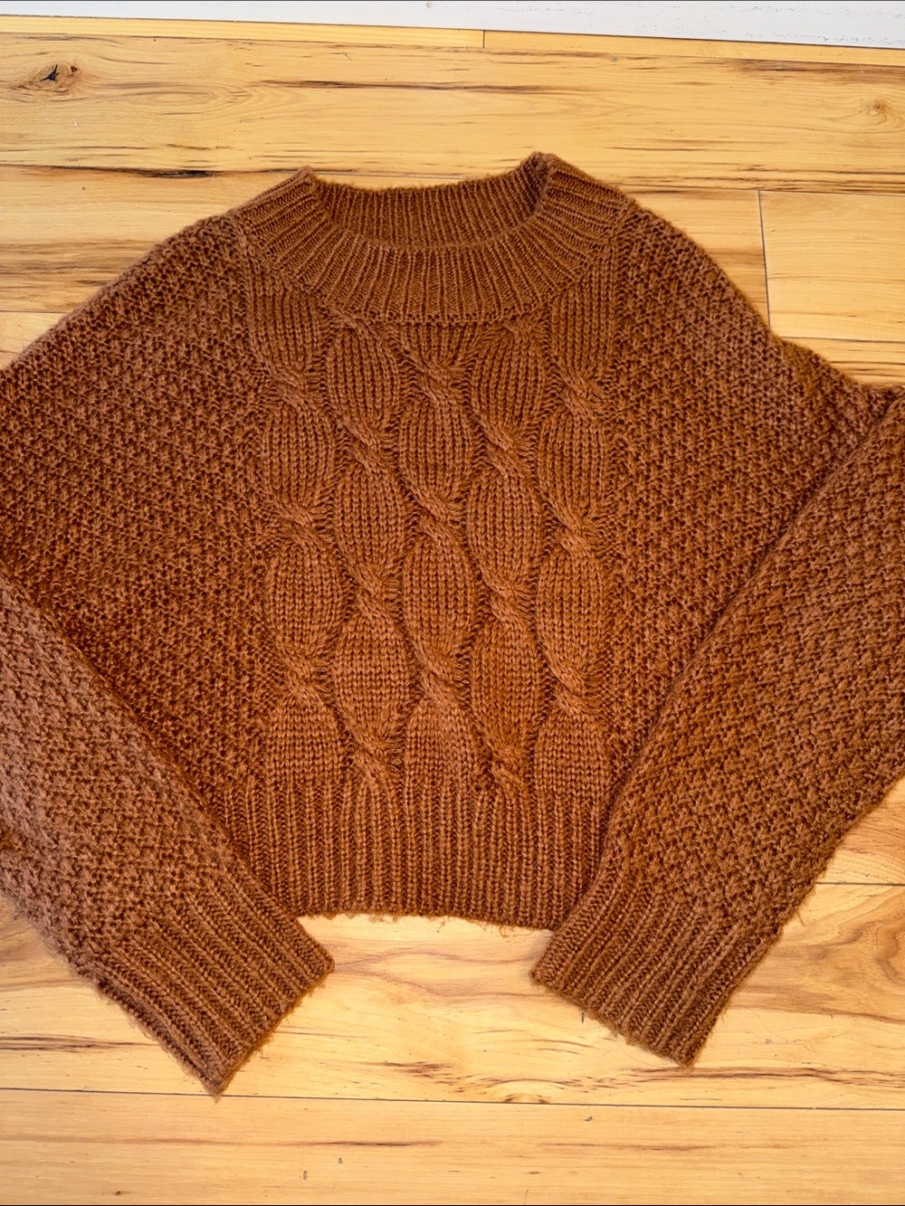 Brunt Orange Cable Knit Women's Sweater - M